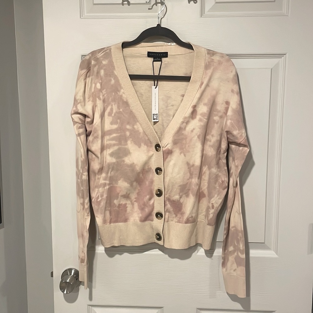 Sanctuary Pink & Cream Tie-Dye V-Neck Button Cardigan